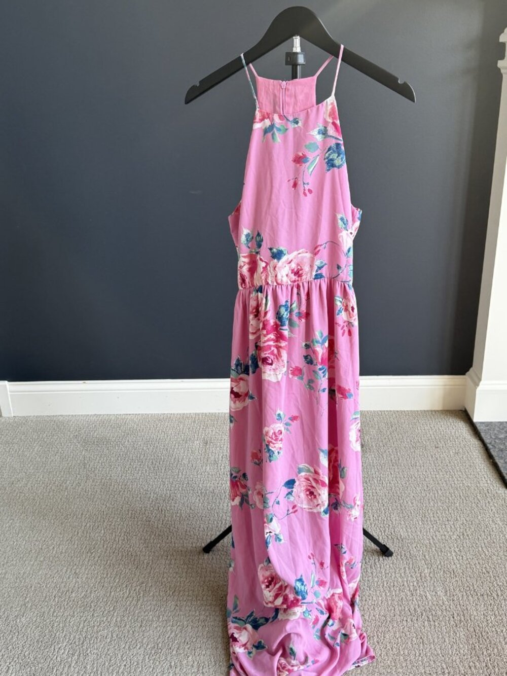 Everly Pink Floral High-Neck Maxi Dress Size S